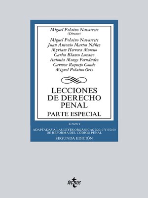 cover image of Lecciones de Derecho penal. Parte especial, Tomo I